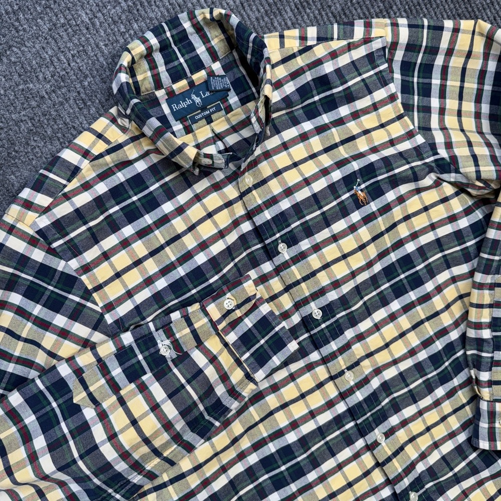 Polo Ralph Lauren Shirt Mens Medium Plaid Custom Oxford Button Down Flesh Pony